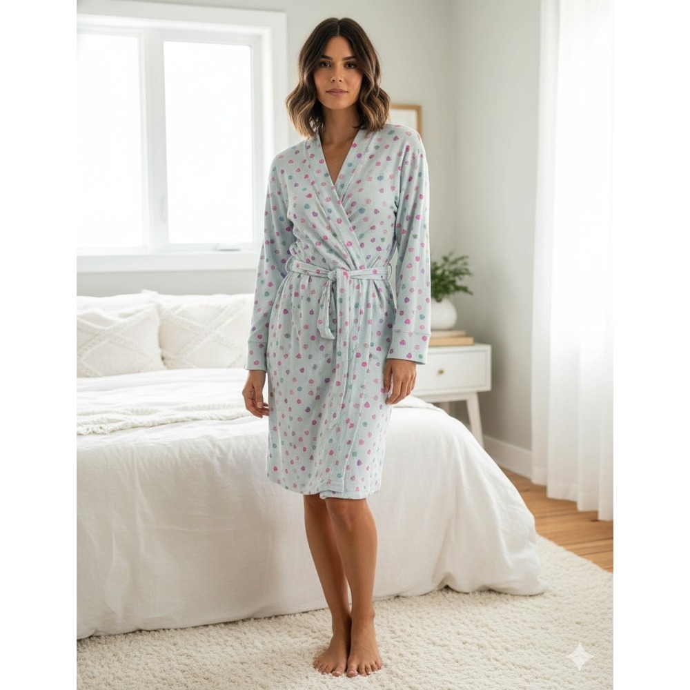 New SKIMS Soft Lounge Rib Short Robe XS Cloud Candy Heart Print Rare Valentines
